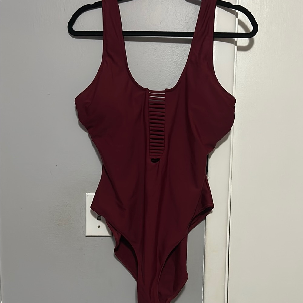Fashion Nova Burgundy One-Piece Swimsuit